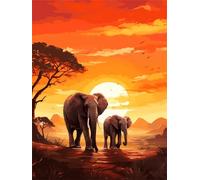 COKYIS DIY Beads for Embroidery Savannah Elephant Bead Embroidery Kit Animal Needlepoint Tapestry Kit Beaded Stitching Needlecraft Kit Beaded Cross Stitch Kit 40x50cm