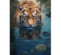 COKYIS DIY Cross Stitch Bead Embroidery Kit Tiger and Reflection Bead Embroidery Kit Animal Cross Stitch Kits Stamped Embroidery Kits for Adults Wall Art 40x50cm