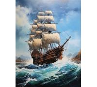COKYIS DIY Embroidery Set Adults Fantasy Sailing Ship Bead Embroidery Kit Sea View Beaded Cross Stitch Beading Pattern DIY Wall Hanging 3D Perle Set 40x50cm