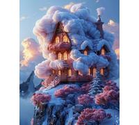 COKYIS Stamped Cross Stitch Kits Cloud House 11CT Counted Printed Cross Stitch Kit,Preprinted Pattern Embroidery Starter Kit for Beginner Kids and Adults 40x50cm