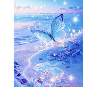 COKYIS Stamped Cross Stitch Kits Dreamlike Beach with Butterflies 11CT Counted Printed Cross Stitch Kit,Preprinted Pattern Embroidery Starter Kit for Beginner Kids and Adults 40x50cm