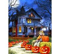 COKYIS Stamped Cross Stitch Kits Halloween Pumpkin Haunted House 11CT Counted Printed Cross Stitch Kit,Preprinted Pattern Embroidery Starter Kit for Beginner Kids and Adults 40x50cm
