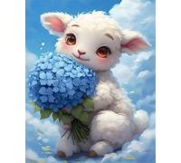 COKYIS Stamped Cross Stitch Kits Hydrangea Lamb 11CT Counted Printed Cross Stitch Kit,Preprinted Pattern Embroidery Starter Kit for Beginner Kids and Adults 40x50cm