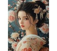 COKYIS Stamped Cross Stitch Kits Peony Kimono Girl 11CT Counted Printed Cross Stitch Kit,Preprinted Pattern Embroidery Starter Kit for Beginner Kids and Adults 40x50cm