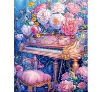 COKYIS Stamped Cross Stitch Kits Piano Flowers 11CT Counted Printed Cross Stitch Kit,Preprinted Pattern Embroidery Starter Kit for Beginner Kids and Adults 40x50cm