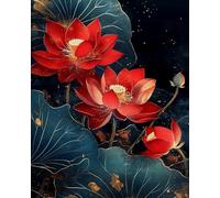 COKYIS Stamped Cross Stitch Kits Red Lotus Flowers 11CT Counted Printed Cross Stitch Kit,Preprinted Pattern Embroidery Starter Kit for Beginner Kids and Adults 40x50cm