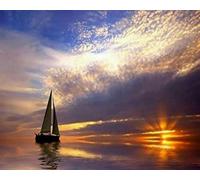 COKYIS Stamped Cross Stitch Kits Sailboat at Sunset 11CT Counted Printed Cross Stitch Kit,Preprinted Pattern Embroidery Starter Kit for Beginner Kids and Adults 40x50cm
