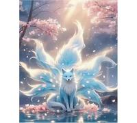 COKYIS5D Diamond Painting by Numbers Kit Cherry Blossom Nine-Tailed Fox DIYFull Drill Crystal Rhinestone Embroidery Diamond Embroidery Diamond Dots Arts Home Decor (16x20inch)
