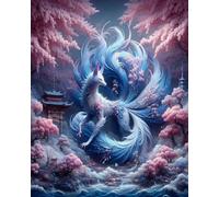 COKYIS5D Diamond Painting by Numbers Kit Cherry Blossoms and Nine-Tailed Fox DIY Full Drill Crystal Rhinestone Embroidery Diamond Embroidery Diamond Dots Arts Home Decor (16x20inch)