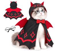 Col-Pary Cat Devil Cloak Cape Bow Tie Horn Bat Wing Halloween Pet Costume (Red, Medium)