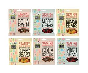 Cola Bottles, Midget Gems & Gummy Bears - Sugar, Gelatine & Gluten Free Jellies Sweets 100g (Pack of 6)