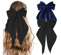 COLANANA 2 Pcs Big Hair Bow,Black Dark Blue Big Bows for Girls,Bowknot Hairpin French Hair Clips With Long Silky Satin Hair Barrettes Accessories Bow Hair Clips for Women Girl