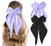COLANANA 2 Pcs Big Hair Bow,Black Light Purple Big Bows for Girls,Bowknot Hairpin French Hair Clips With Long Silky Satin Hair Barrettes Accessories Bow Hair Clips for Women Girl