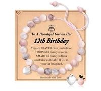 COLANANA Birthday Gifts for 12 Year Old Girls, Pink White Pearl Bracelets Adjustable Number Bracelets with Birthday Card for Daughter Sister Friends Granddaughter Presents