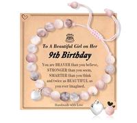 COLANANA Birthday Gifts for 9 Year Old Girls, Pink White Pearl Bracelets Adjustable Number Bracelets with Birthday Card for Daughter Sister Friends Granddaughter Presents