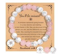COLANANA Natural Stone Bracelet,Pink Leaving Gifts for Colleagues Women Retirement Gifts,Healing Crystals Bracelet, Anxiety Bracelets for Woman,Compass Charm Healing Bracelets for Women Teen and Girls