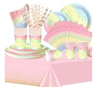 COLANANA Party Supplies,Party Tableware Set,Rainbow Dots Birthday Decorations Contain Plates Tablecloth Cups Napkins Paper Straws for Baby Shower Birthday Wedding Partys Anniversary(16 Guests)