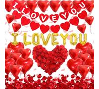 COLANANA Valentine's Day Balloon Decorations,Heart Balloons with 1000PCS Rose Petals Love Heart Foil Balloon Decoration Engagement,Anniversary,Wedding Party,Proposal,Confession