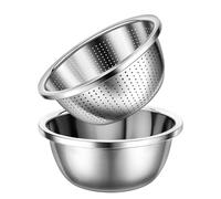 Colander 304 Stainless Steel 5-quart with Mixing Bowls, Strainer for Kitchen Food For washing vegetables, fruit, rice, Dishwasher Safe. (2PC)
