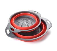 Colander Set, Kitchen Foldable Silicone Filter, Environmentally Friendly Non-Toxic Easy to Clean, 2 Sizes Including 8-inch and 9.5-inch (Red)