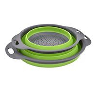 Colander Set, Kitchen Foldable Silicone Filter, Environmentally Friendly Non-Toxic Easy to Clean, 2 Sizes Including 8-inch and 9.5-inch (Green)