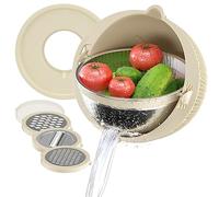 Colander Set with Lid, Mixing Bowl and 3 Grater Attachments - Beige