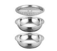 Colander Stainless Steel - 26/28cm Kitchen Drainer Bowl Set | Vegetable Slicer Grater Rice Washer Salad Strainer Basket Multi Function Sink Drain Tool Ginger Cutter Food Prep Bowl