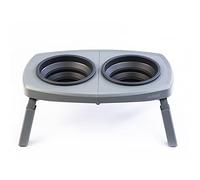 Colapz Collapsible Dog Bowls with Adjustable Stand - Foldable Elevated Food & Water Bowls for Dogs & Cats - Travel, Camping & Car - Silicone Pet Bowls with Carry Bag, Grey