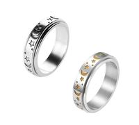 Colaren 2 PCS Fidget Rings for Anxiety Women Men, Moon and Star Design Spinner Thumb Rings, Stainless Steel