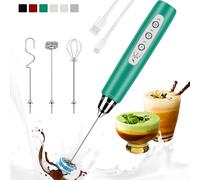 Colarlemo Milk Frother Handheld Rechargeable, Frother Wand Drink Mixer Electric Whisk for Coffee, Detachable With 3 Stainless Whisks, Hand Mixer for Lattes, Cappuccino, Matcha, Egg, No Stand, Green