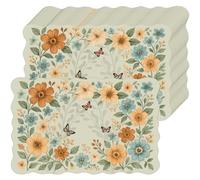 Colarr 100 Pcs Floral Paper Placemats Disposable Butterfly Flowers Table Mats 16x11 Inch Wildflower Decorative Colored Place Mat for Kitchen Dining Spring Summer Wedding Party Decor(Beige)