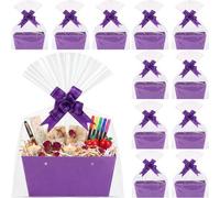 Colarr 12 Pack Baskets for Gifts Empty Bulk Kraft Empty Gift Basket Kit with Handle Wrap Bag Bow DIY Cardboard Market Tray to Fill for Father's Day July 4th Wedding, 9.8" x 6.5" x 4.3"(Purple)