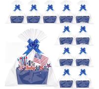 Colarr 12 Pack Baskets for Gifts Empty Bulk Kraft Empty Gift Basket Kit with Handle Wrap Bag Bow DIY Cardboard Market Tray to Fill for Father's Day July 4th Wedding, 9.8" x 6.5" x 4.3"(Blue)