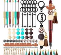 Colarr 12 Pcs Beadable Pens and Beadable Keychain Bars with Colorful Beads Assorted DIY Making Kit for Pens Keychain Pendant for Women Kid Student Office Jewelry Craft (Cowboy Theme)