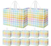 Colarr 12 Pcs Extra Large Easter Tote Bags with Handle Spring Gift Bag Non Woven Buffalo Plaid Waterproof Reusable Bag for Spring Holiday Wedding Party Supplies, 16.5''x 13 "x 7''(Cute)