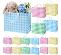 Colarr 12 Pcs Extra Large Easter Tote Bags with Handle Spring Gift Bag Non Woven Buffalo Plaid Waterproof Reusable Bag for Holiday Wedding Party Supplies, 16.5''x 13 "x 7''(Sweet)