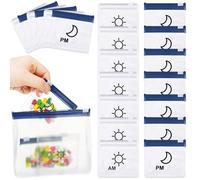 Colarr 14 Pcs AM PM Pill Pouches Bags Reusable Zippered Day and Night Pill Organizer with Slide Lock for Travel Medicine Case, 1 Large 14 Small(Clear, Blue)