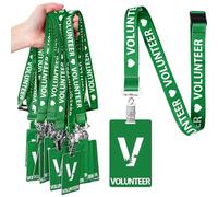 Colarr 25 Pack Volunteer Lanyard with PVC Plastic Card Pass Volunteer Identification ID Badges Bulk Breakaway Lanyard for Activity, Fundraising, Church, School, Events(Green)