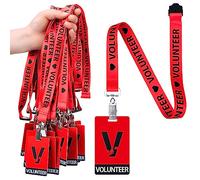 Colarr 25 Pack Volunteer Lanyard with PVC Plastic Card Pass Volunteer Identification ID Badges Bulk Breakaway Lanyard for Activity, Fundraising, Church, School, Events(Red)