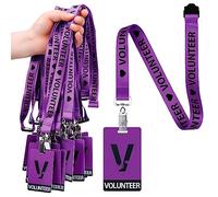 Colarr 25 Pack Volunteer Lanyard with PVC Plastic Card Pass Volunteer Identification ID Badges Bulk Breakaway Lanyard for Activity, Fundraising, Church, School, Events(Purple)