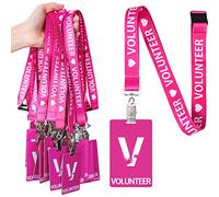 Colarr 25 Pack Volunteer Lanyard with PVC Plastic Card Pass Volunteer Identification ID Badges Bulk Breakaway Lanyard for Activity, Fundraising, Church, School, Events(Pink)