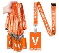 Colarr 25 Pack Volunteer Lanyard with PVC Plastic Card Pass Volunteer Identification ID Badges Bulk Breakaway Lanyard for Activity, Fundraising, Church, School, Events(Orange)