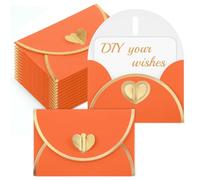 Colarr 25 Sets Mini Envelopes with Blank Cards Paper Envelopes with Heart Shaped Clasp Gift Card Holders for Wedding Birthday Bridal Shower Love Letters Greeting Card (Orange,Gold)
