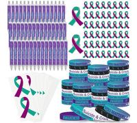 Colarr 250 Pcs Suicide Prevention Awareness Gifts Bulk -You Matter Silicone Wristbands, Teal & Purple Ribbon Pins, Ballpoint Pens, Gift Bags & Bookmarks for Charity Events, Party Supply Mental Health