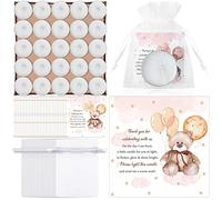 Colarr 50 Set Baby Shower Candle Favors Bear Themed Baby Shower Favors Gifts for Guest, Include 50 Tea Light Candles 50 Thank You Tags and 50 Return Gift Bags for Gender Reveal (White, Fresh Style)