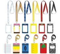 Colarr 6 Packs Teacher Appreciation Gifts Teacher ID Badge Holder with Lanyard Composition Notebook Pencil Crayon Apple ID Badge Holder for Graduation Gifts School Supplies