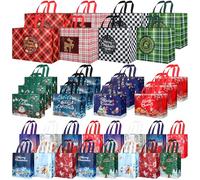 Colarr 60 Pack Christmas Bags Assorted Sizes Reusable Christmas Tote Bag with Handle Includes 8 Extra Large 12 Large 16 Medium 24 Small Goodie Gift Bags Bulk for Xmas Party Holiday Favors
