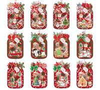 Colarr 60 Pack Christmas Mason Jar Cards with 60 Clear Treat Bags and Rope DIY Xmas Goodie Bags for Stocking Stuffers Christmas Tree Decoration Party Favors Supplies Holidays Prizes Exchange Gift