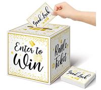 Colarr Raffle Box Gold Brass Donation Box Ballot Safe Suggestion with Raffle Tickets Cards Ballot with Slot Collection Voting Bowl Holder Gifts(1 Pack)