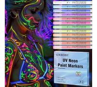COLAYERIST 12 Black Light Colour Pens, Glow in the Dark Colour Tattoo Pens, Neon Make-Up Glow Pens in the Dark, UV Fluorescent and Neon Body Colour for Festivals